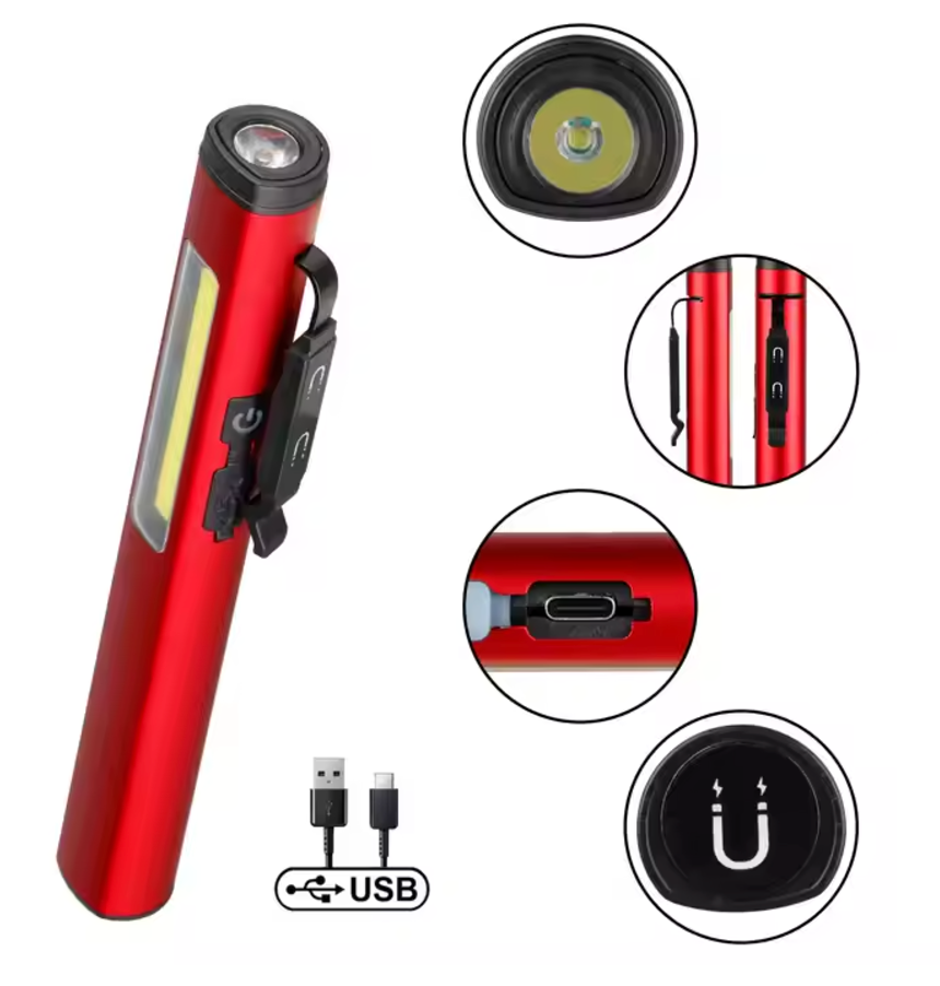 High-Quality Multi-Function LED Pen Light with Adjustable Clip and Dual Magnets